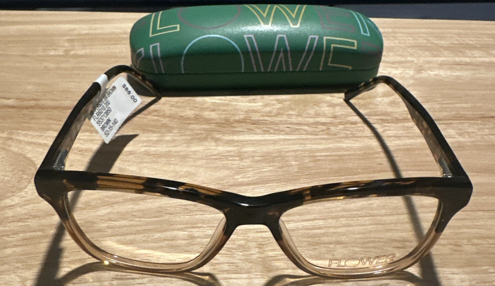 NEW FLOWER 6010 EYEGLASSES 52-15-140 019 SQUARE WOMENS PLASTIC BROWN FULL-RIM